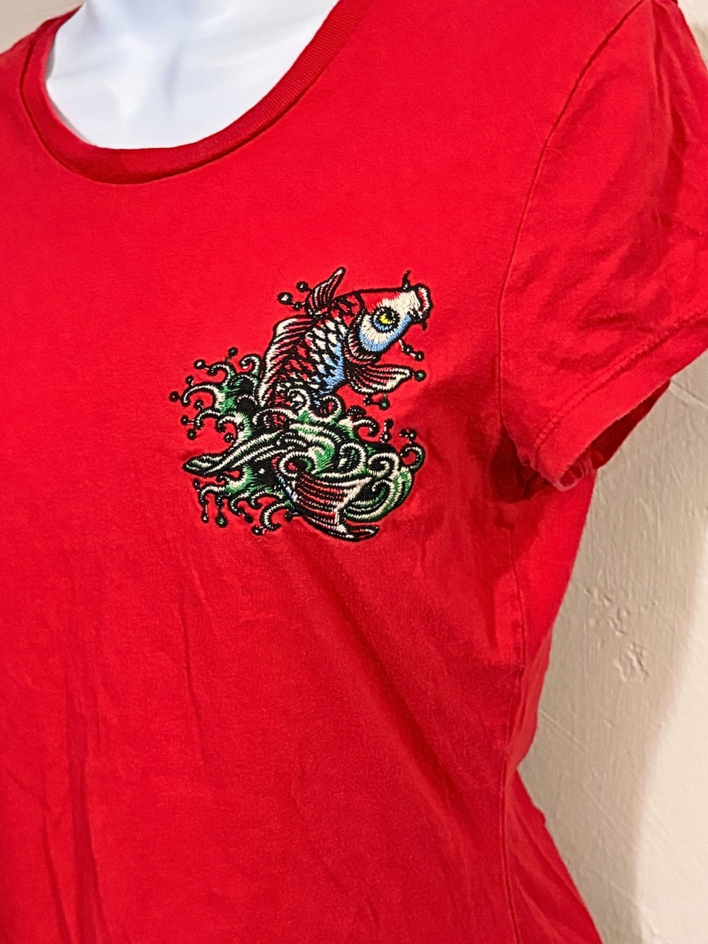ED HARDY Y2K BABY TEE RARE Red Tattoo T Shirt Graphic Christian Audigier SZ S - Picture 8 of 12